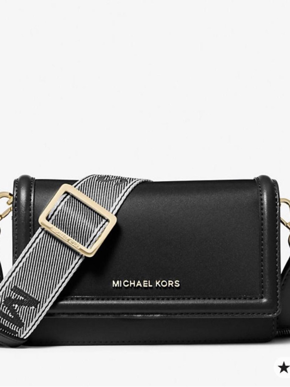 Michael Kors Black Crossbody with Striped Contrast Strap